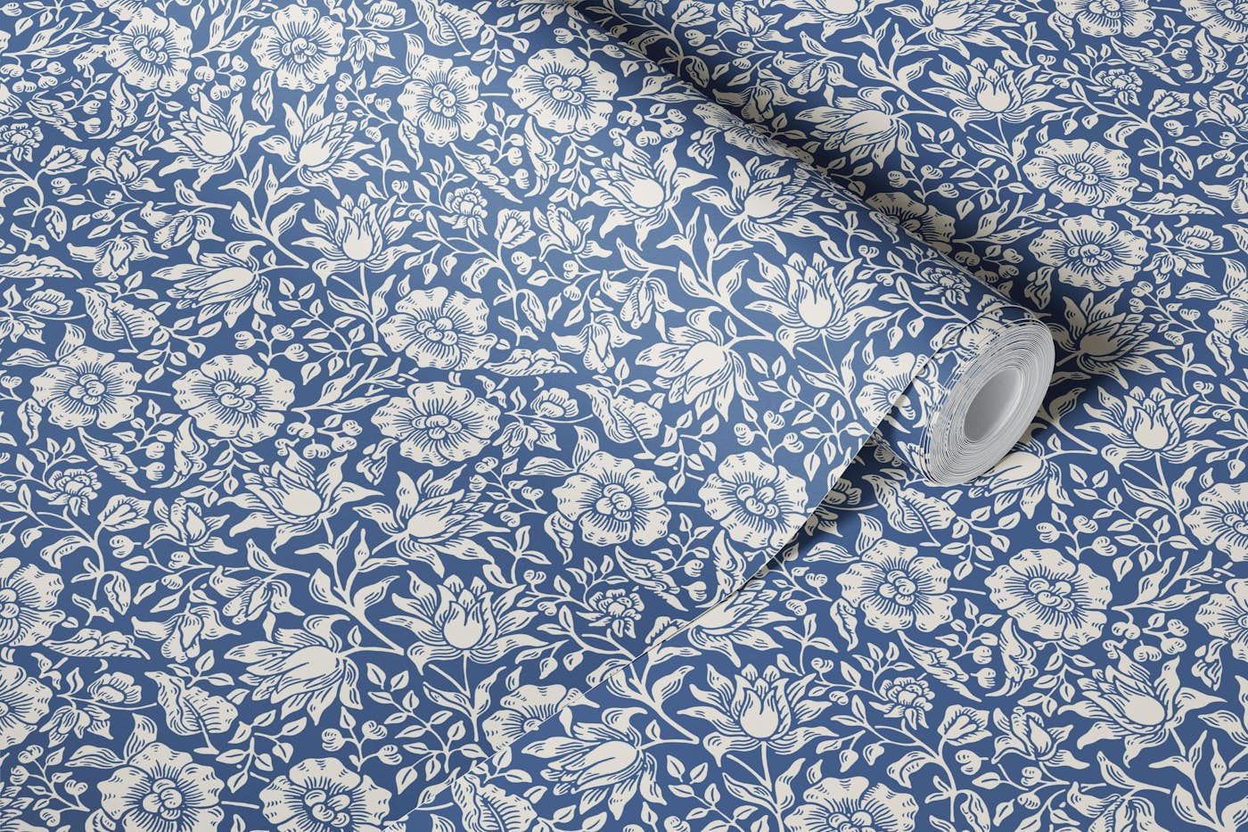 Mallow in Original Blue - Arts and Crafts wallpaper roll