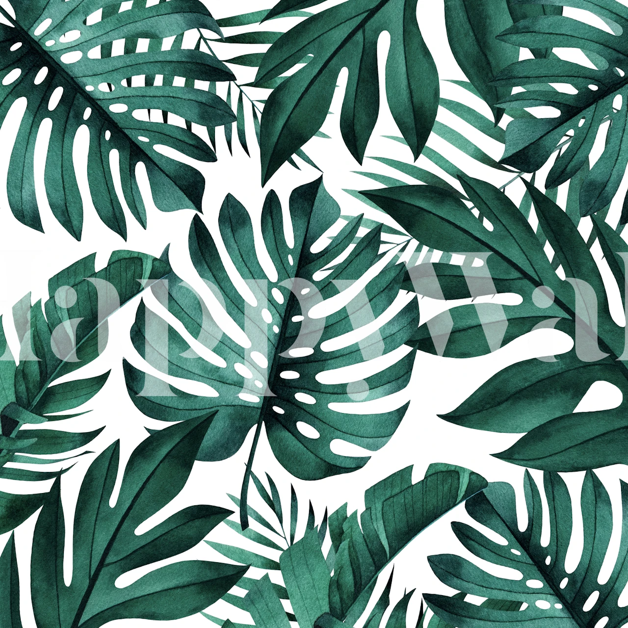 Jungle collective wallpaper with green leaves