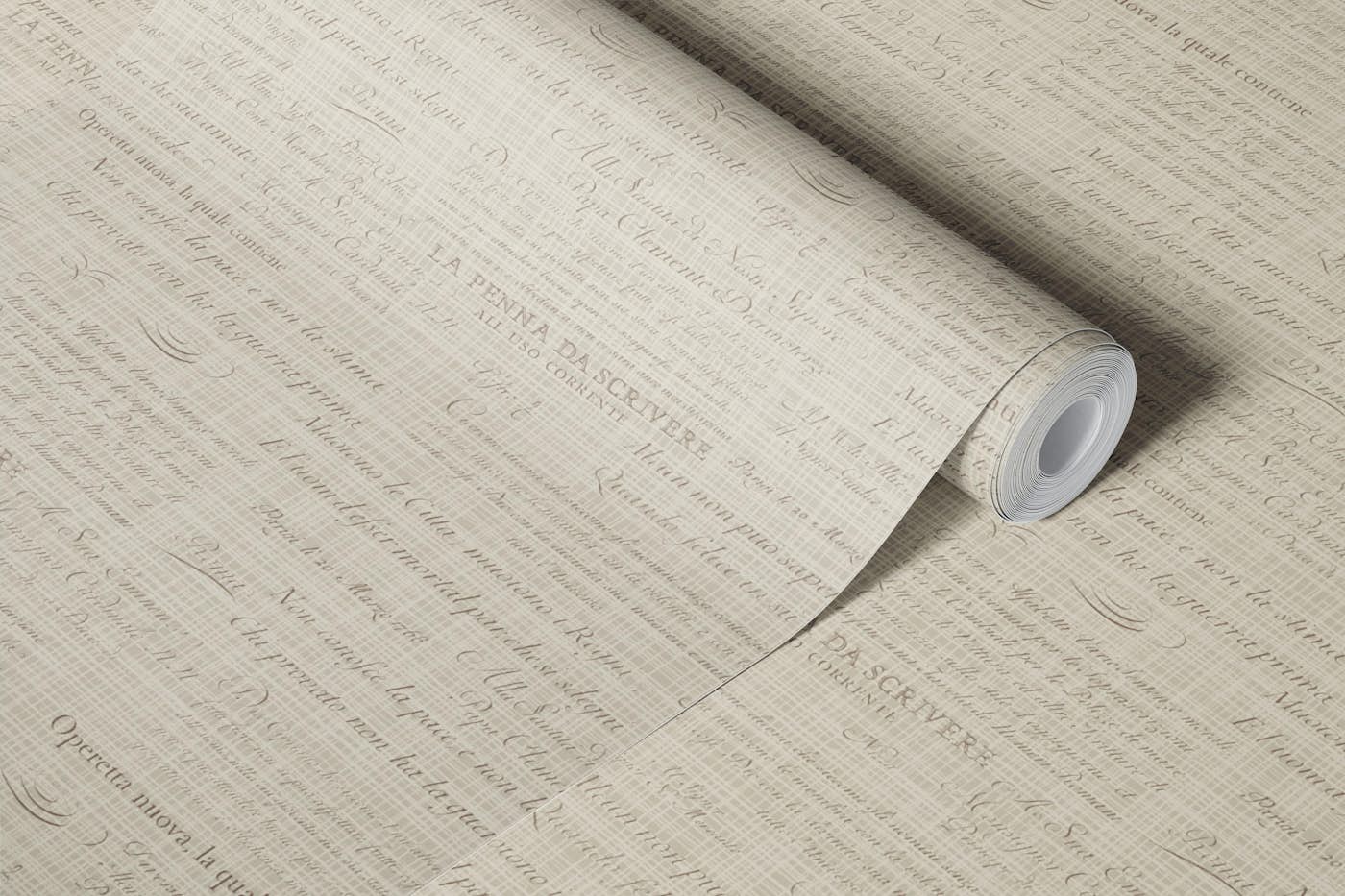Vintage Italian Scripts Pattern in Khaki wallpaper roll