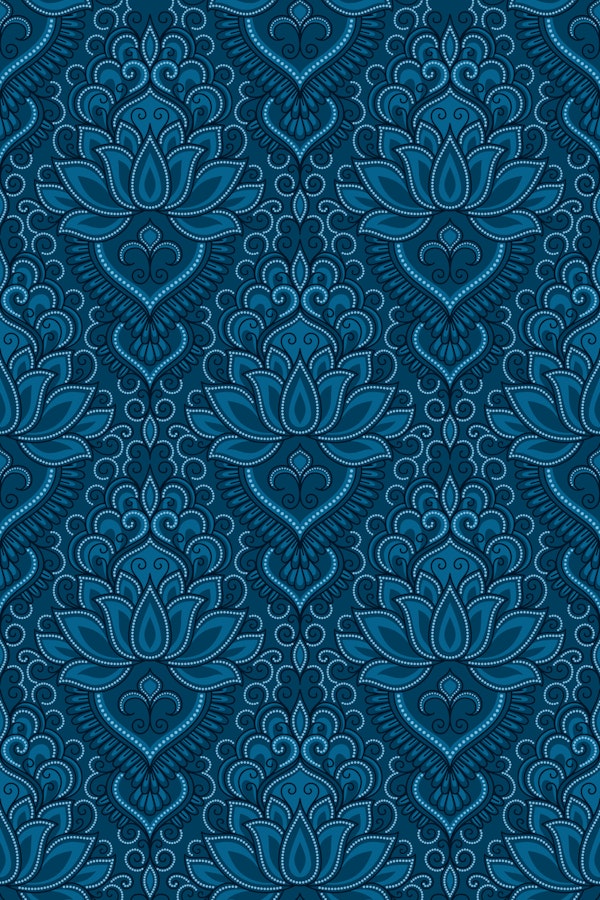 Ornate Lotus Flowers Dark Blue