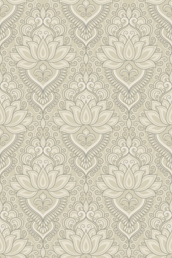 Ornate Lotus Flowers Beige