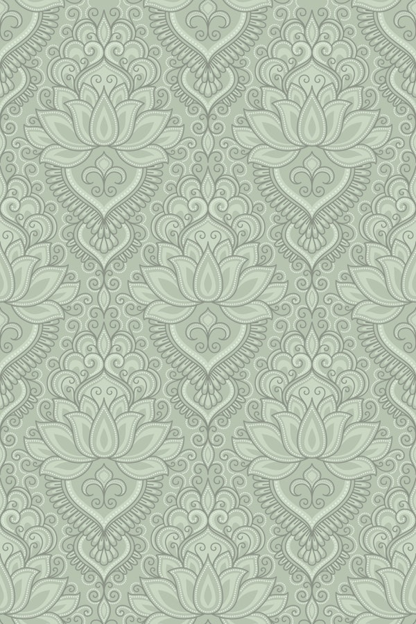 Ornate Lotus Flowers Light Sage