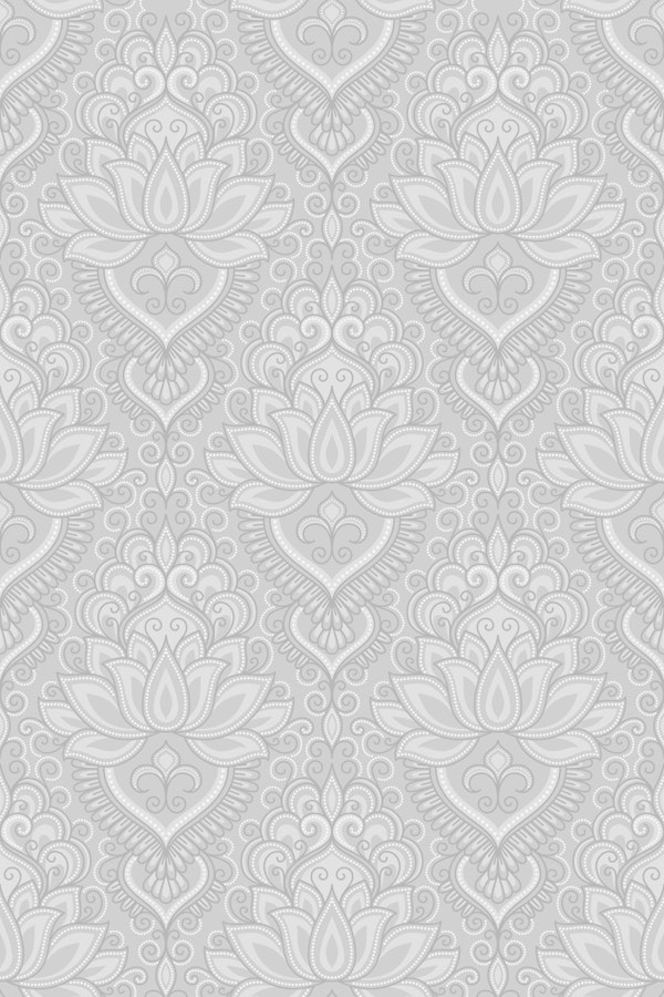 Ornate Lotus Flowers Light Silver Grey