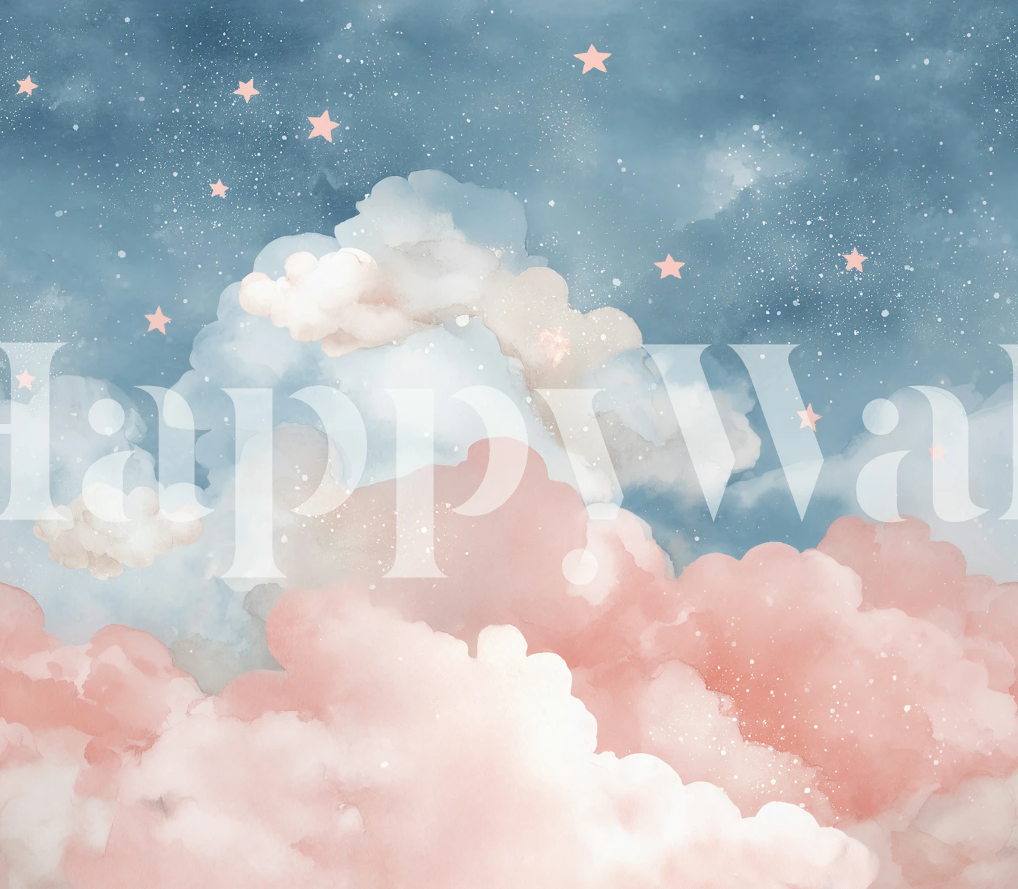 Pink and blue cloud pattern with stars wallpaper