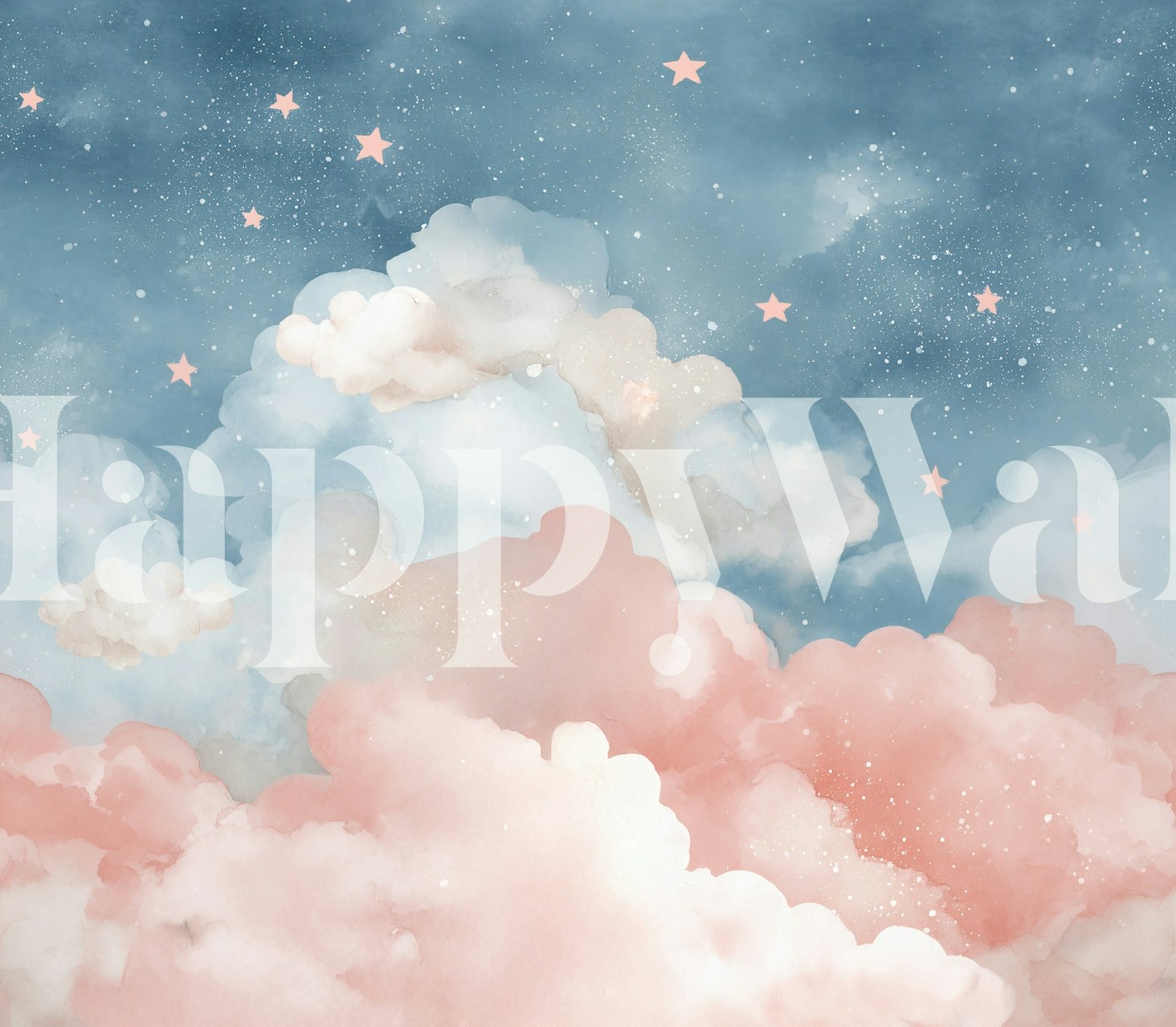 Pink and blue cloud pattern with stars wallpaper