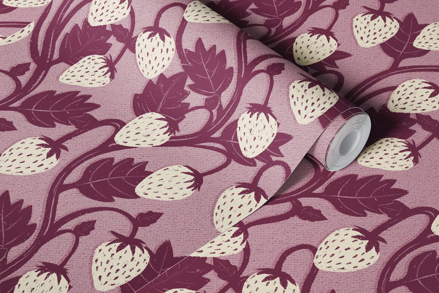 Vintage Burgundy Strawberry Vines Ogee wallpaper roll