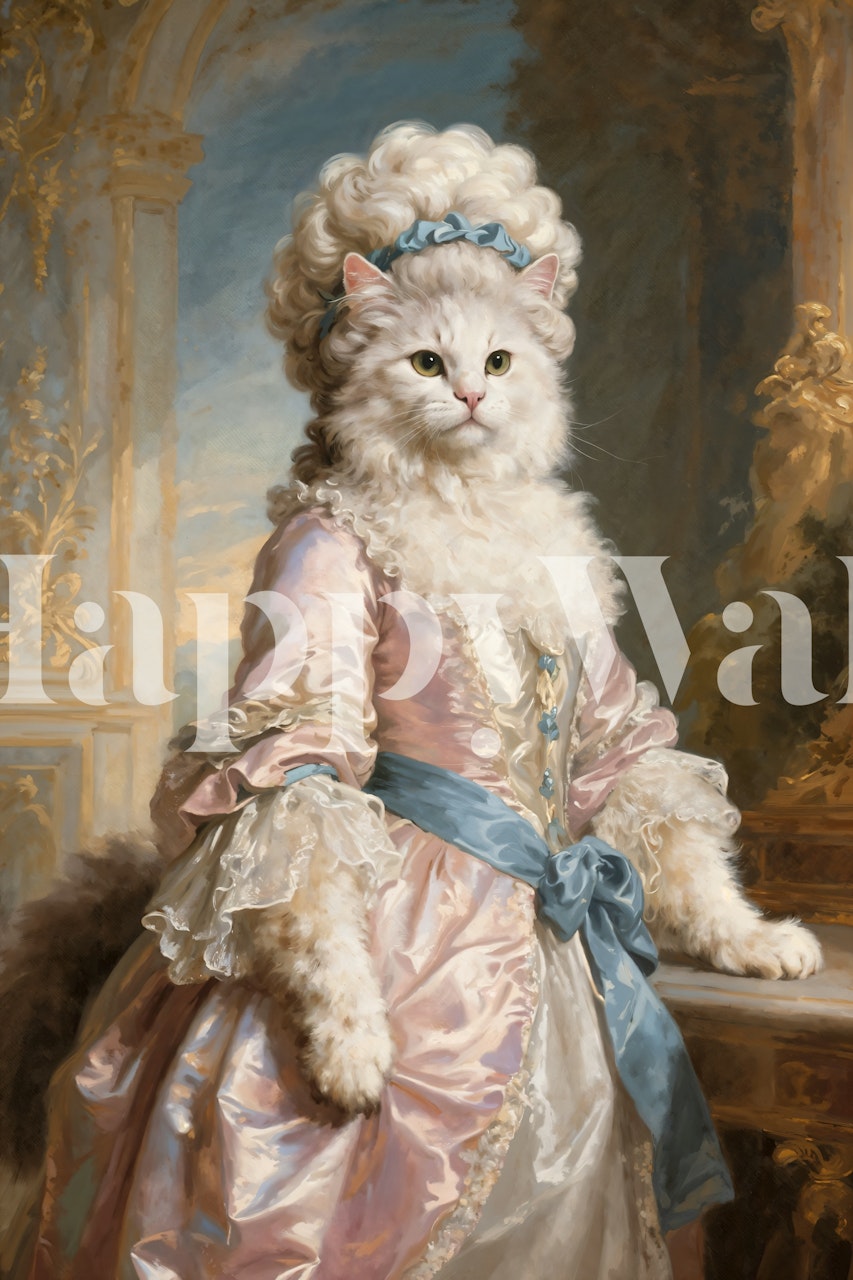 Cat in vintage attire with pastel colors wall mural