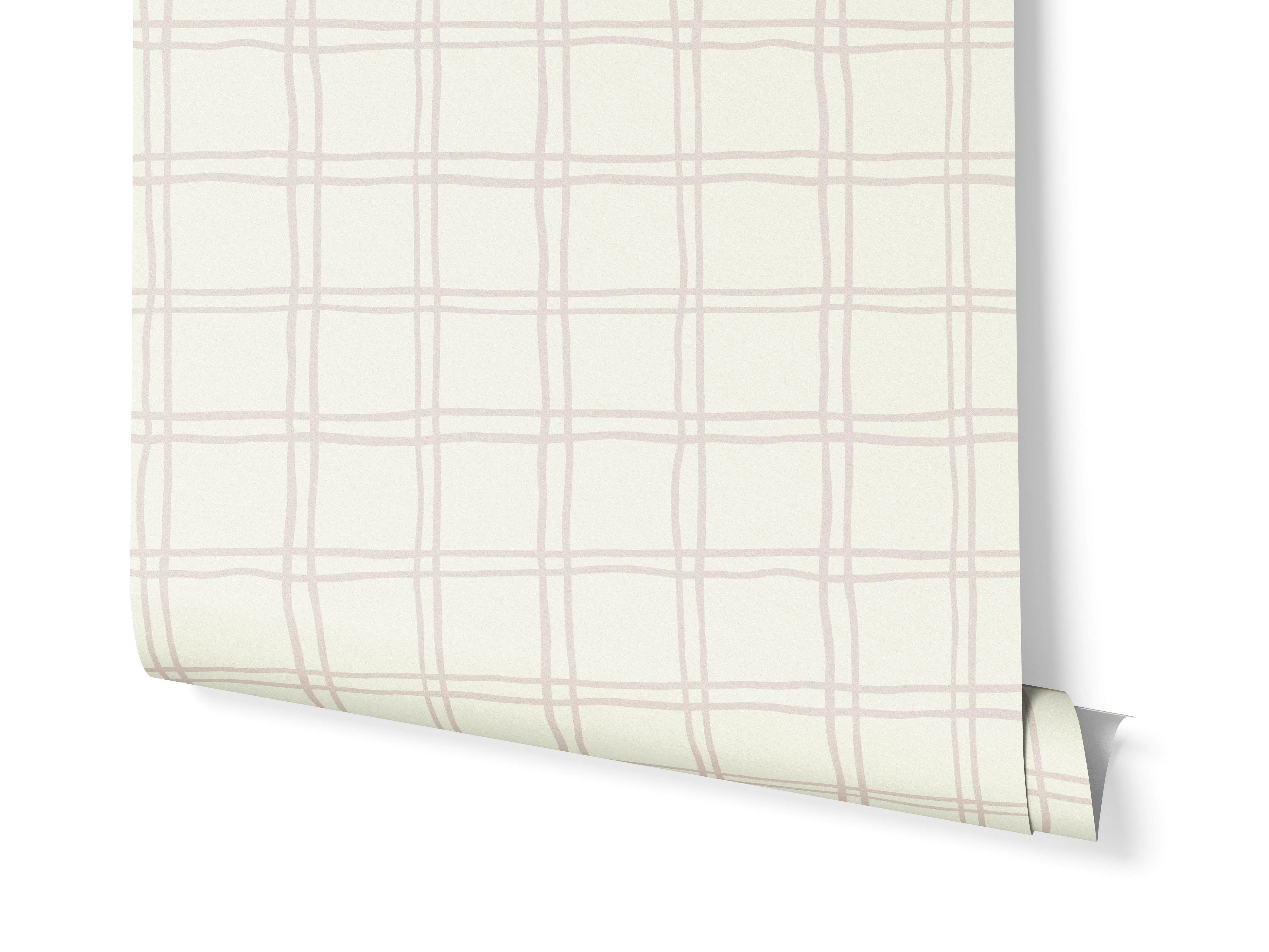 hand drawn check soft beige & warm white wallpaper roll