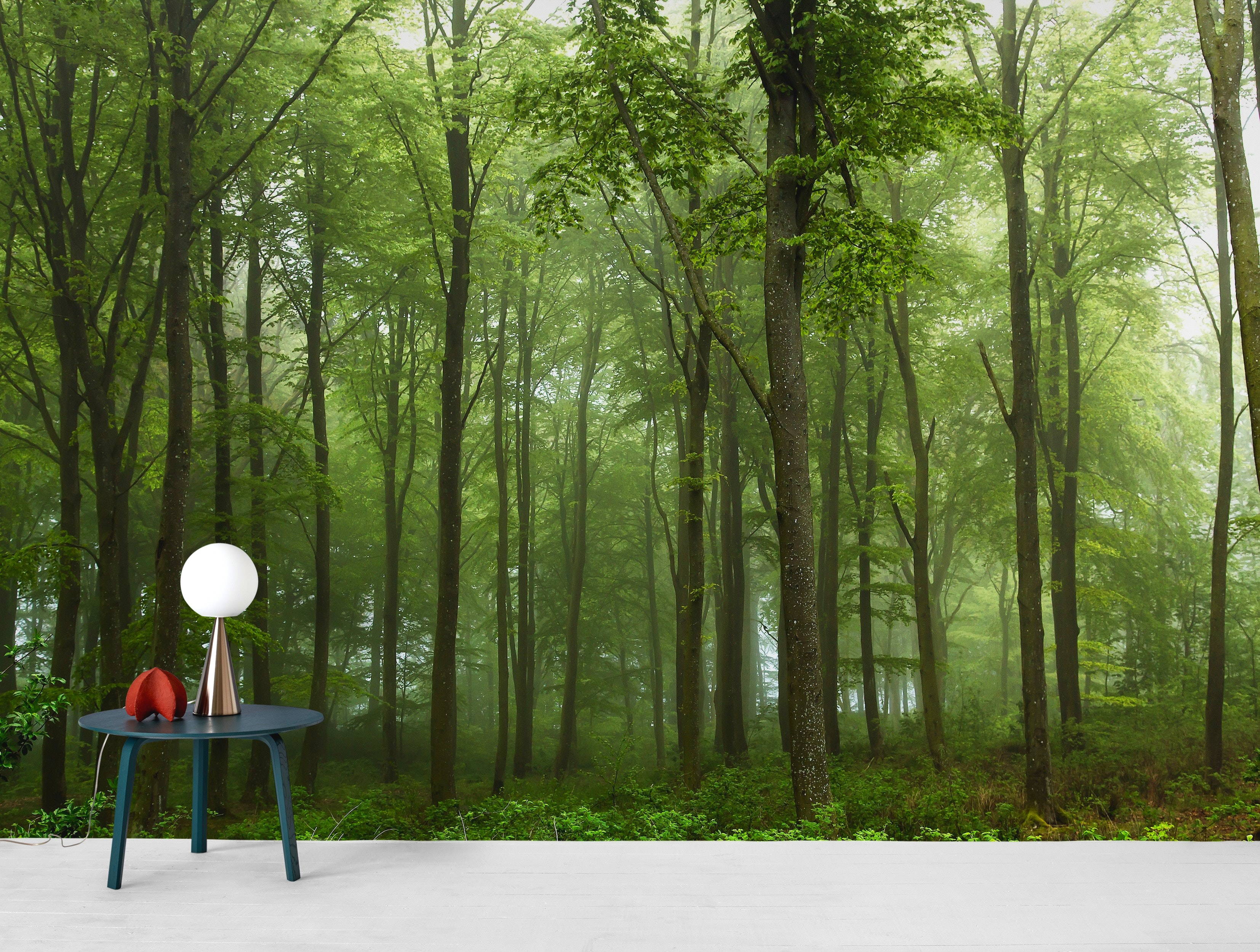 Danish Forest Fog Tapet Fototapet Trad Gron Happywall