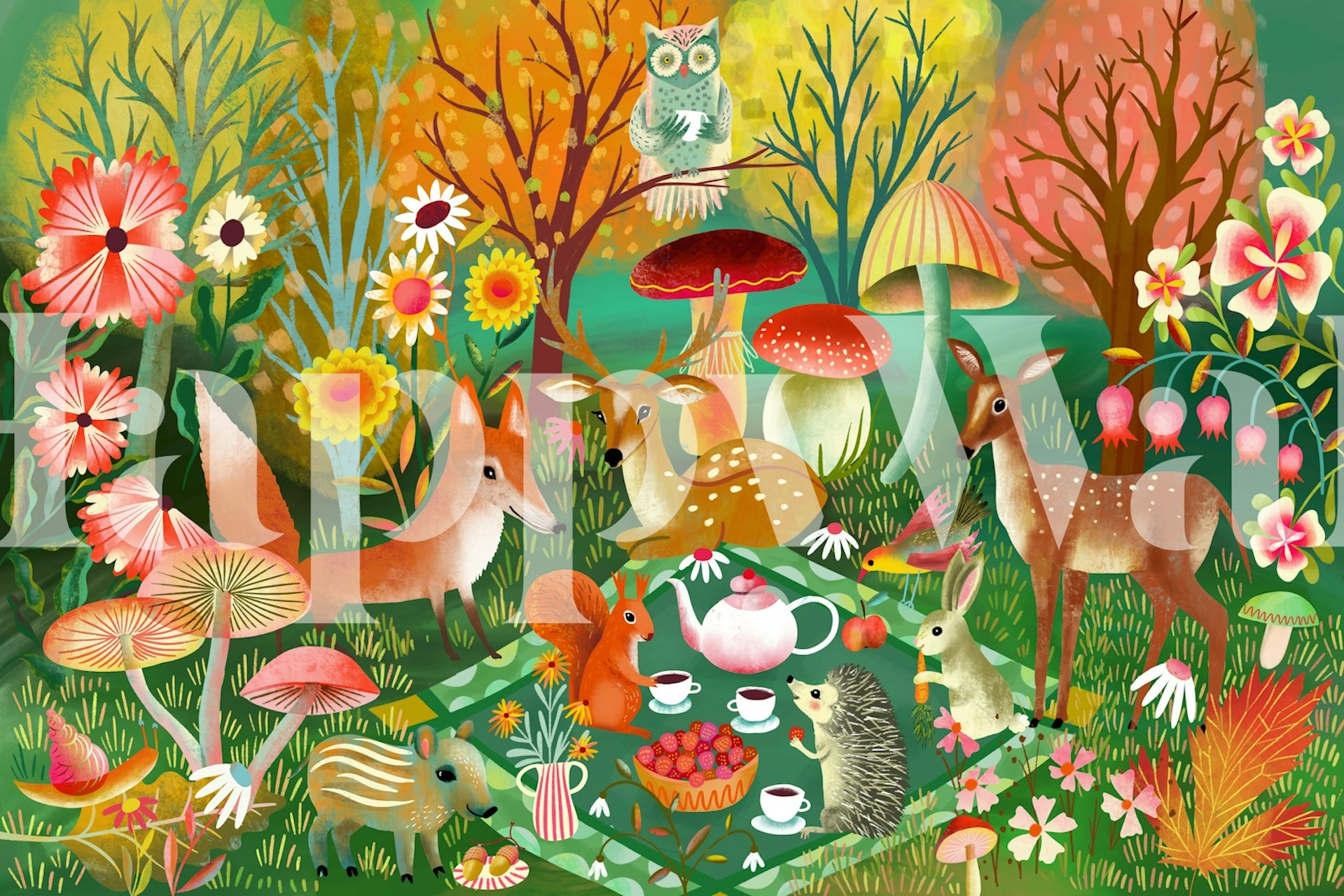 Pohádková tapeta pro afternoon tea party chat in the forest