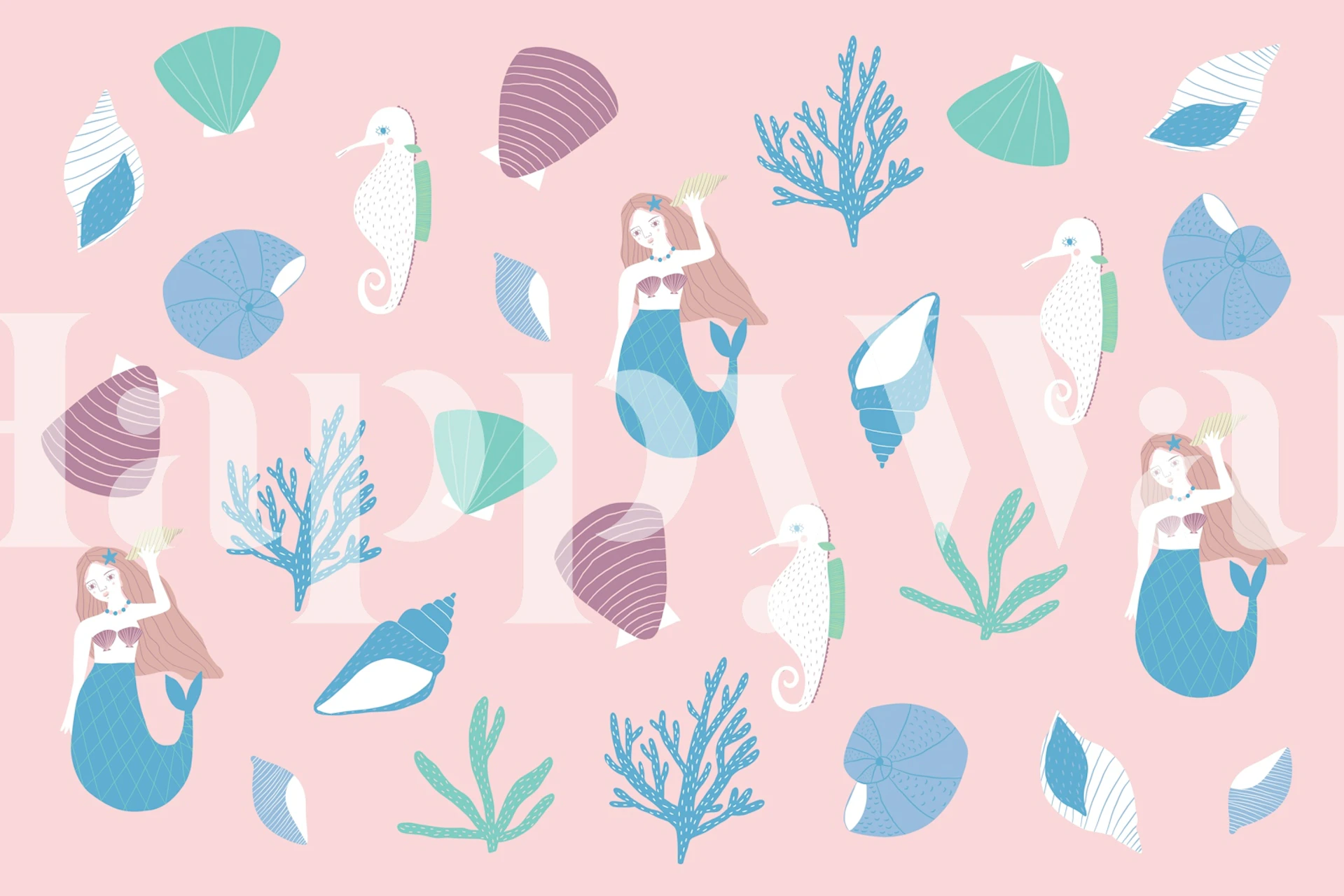 Mermaid Ocean Dream-Tapete in einem Raum