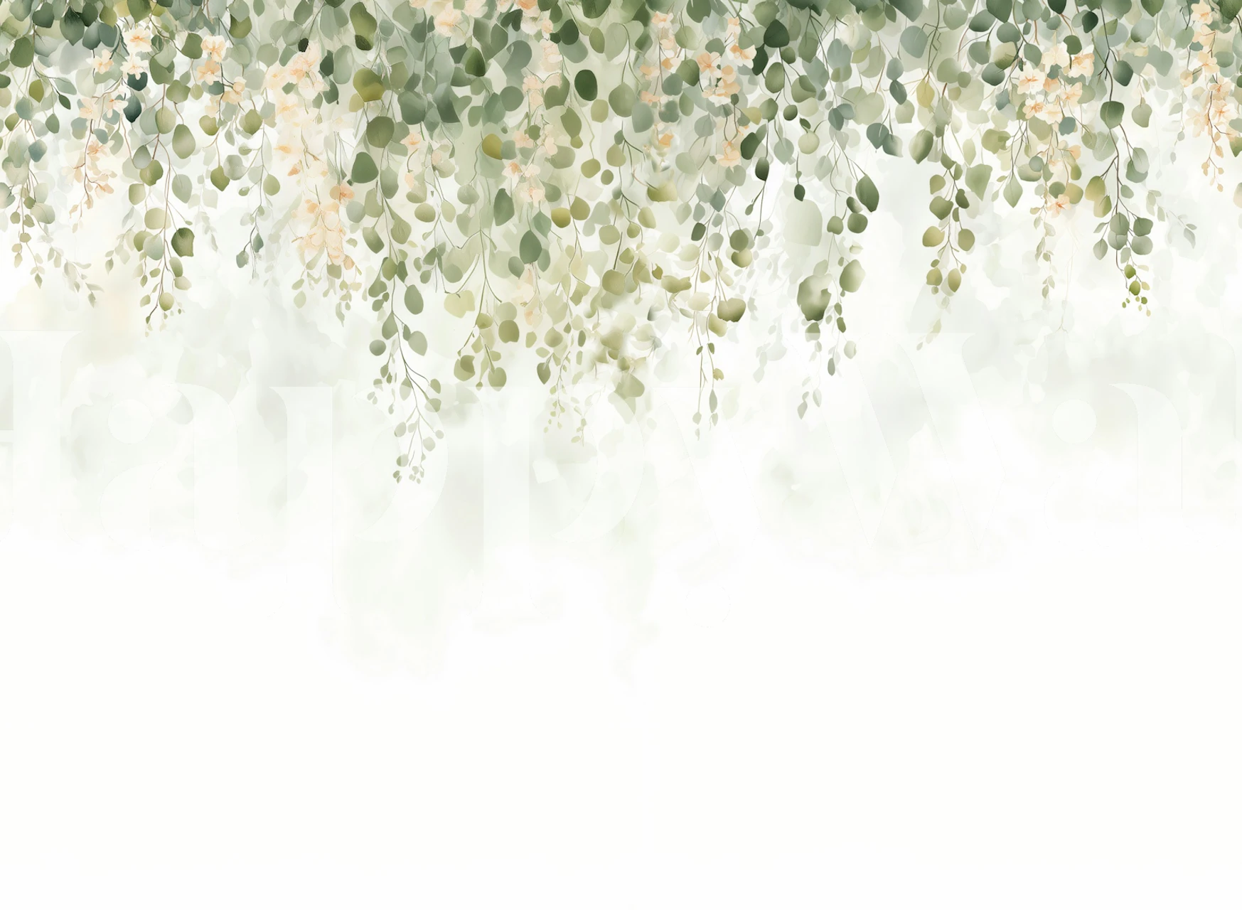 Serene Leafy Drapes wallpaper in a room