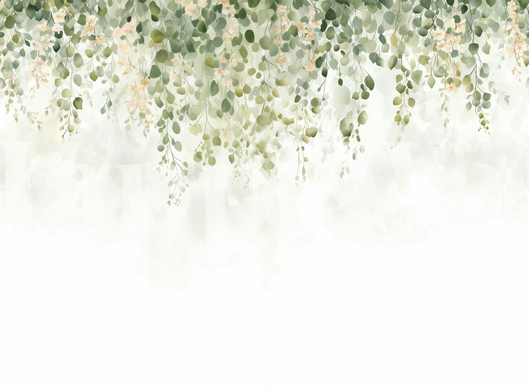 Serene Leafy Drapes wallpaper in a room