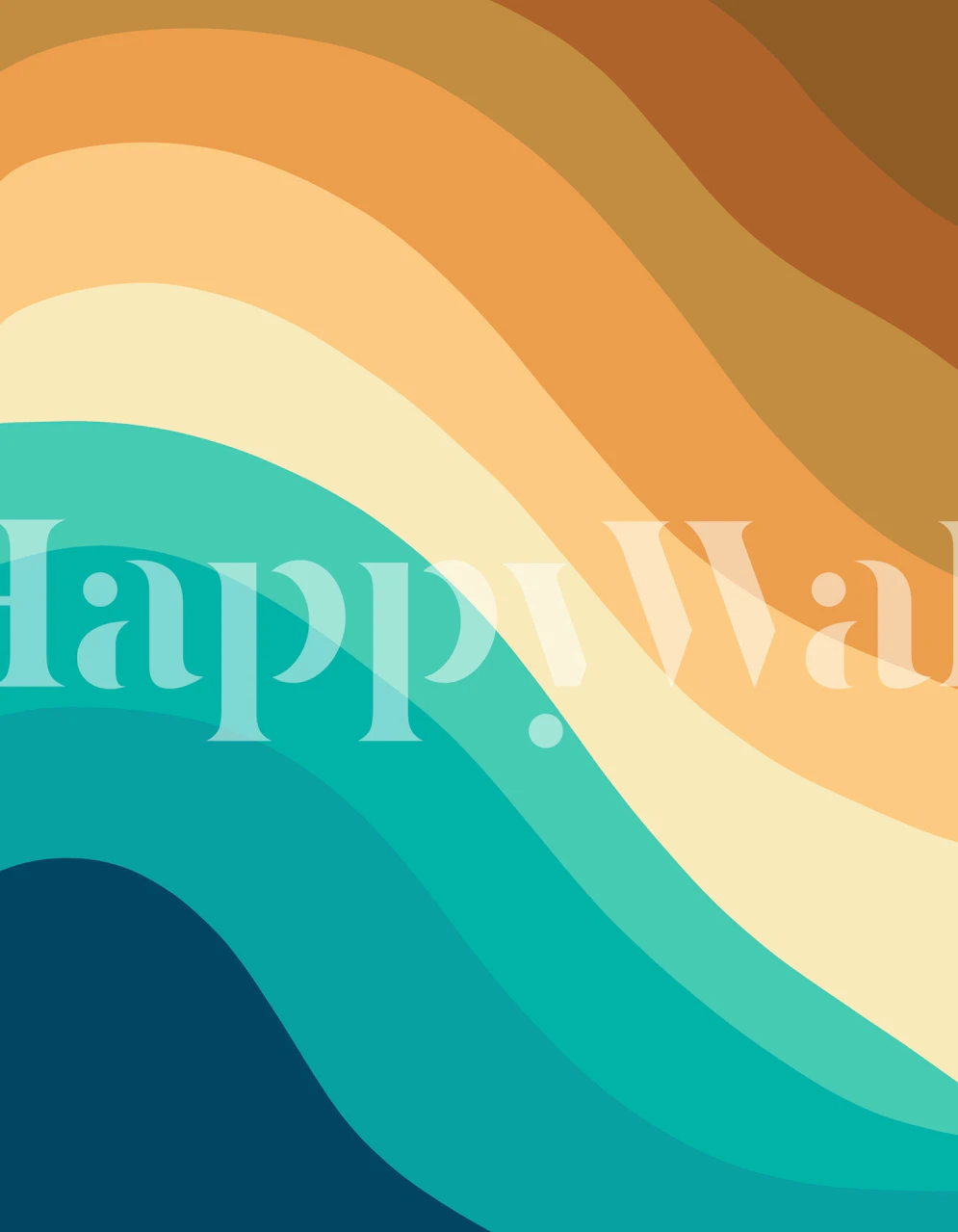 Teal and orange wavy pattern wallpaper with cream accents