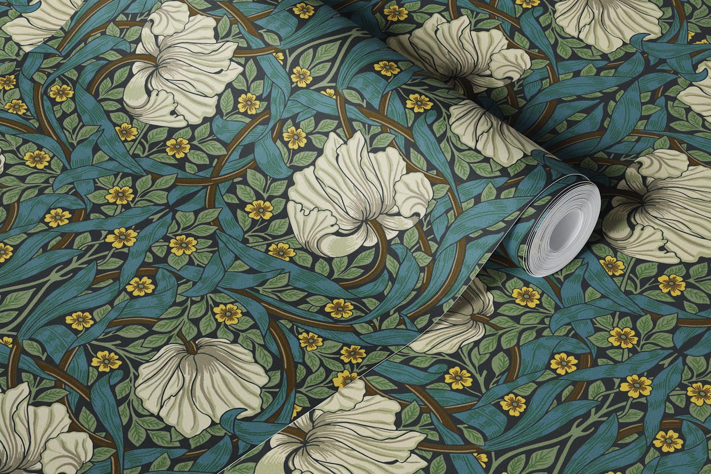 Pimpernel in Peacock Feather -Arts and Crafts wallpaper roll