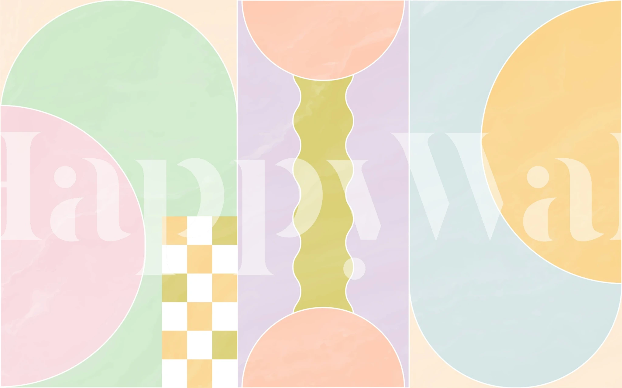 Contemporary pastel art wallpaper in room setting