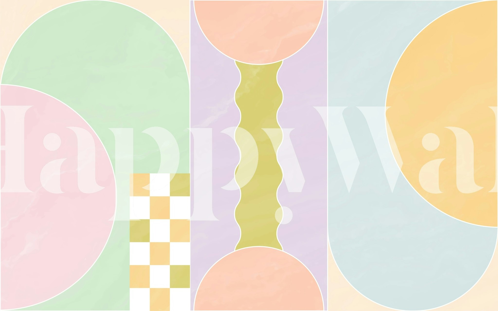 Contemporary pastel art wallpaper in room setting