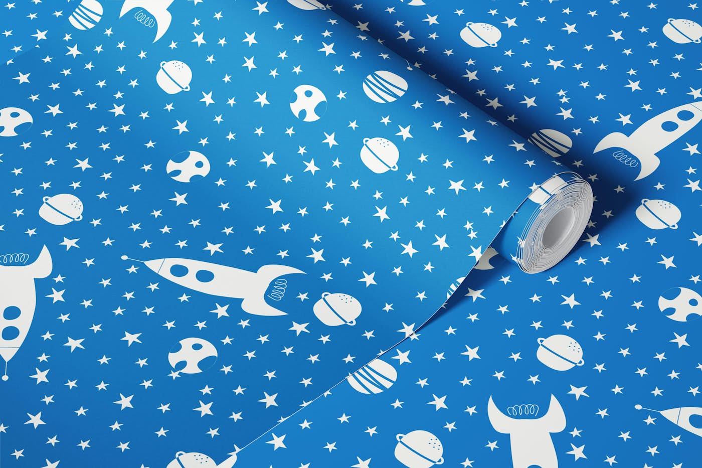Rocket Dreams Blue wallpaper roll
