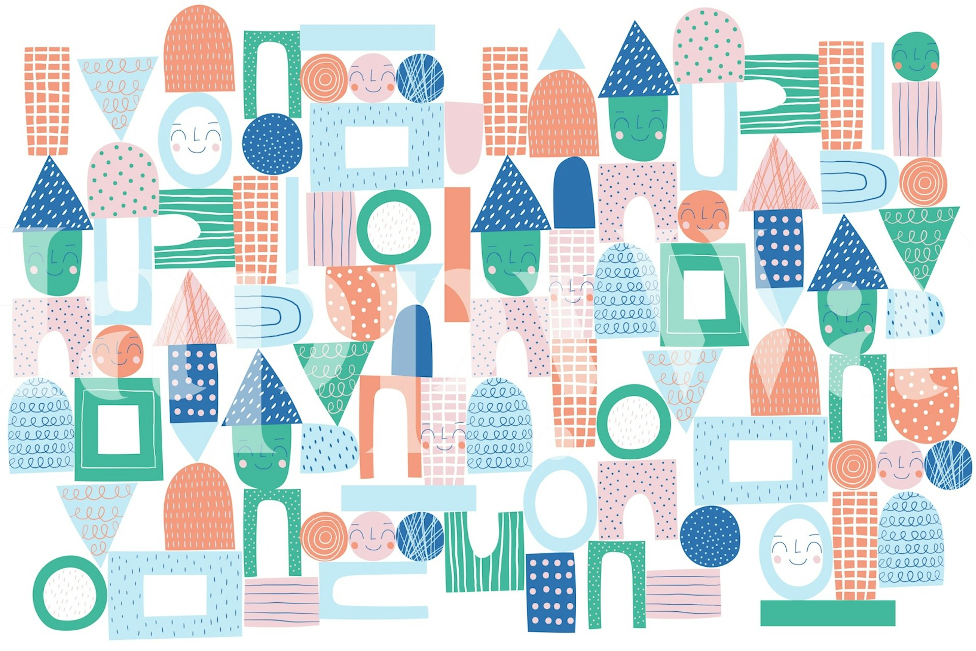 Colorful geometric wallpaper design in a room