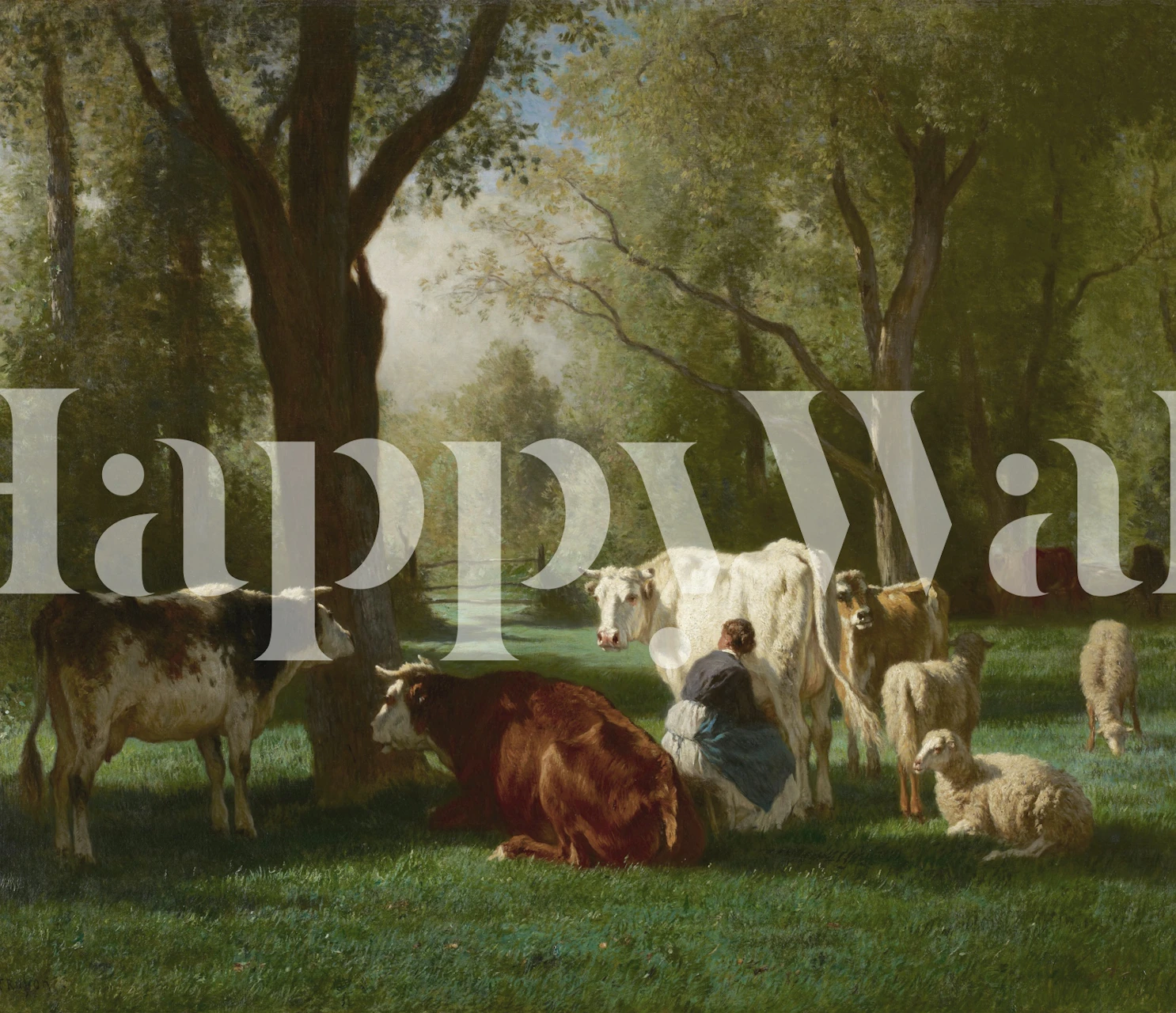 Fransk pastoral landskab tapet i et rum