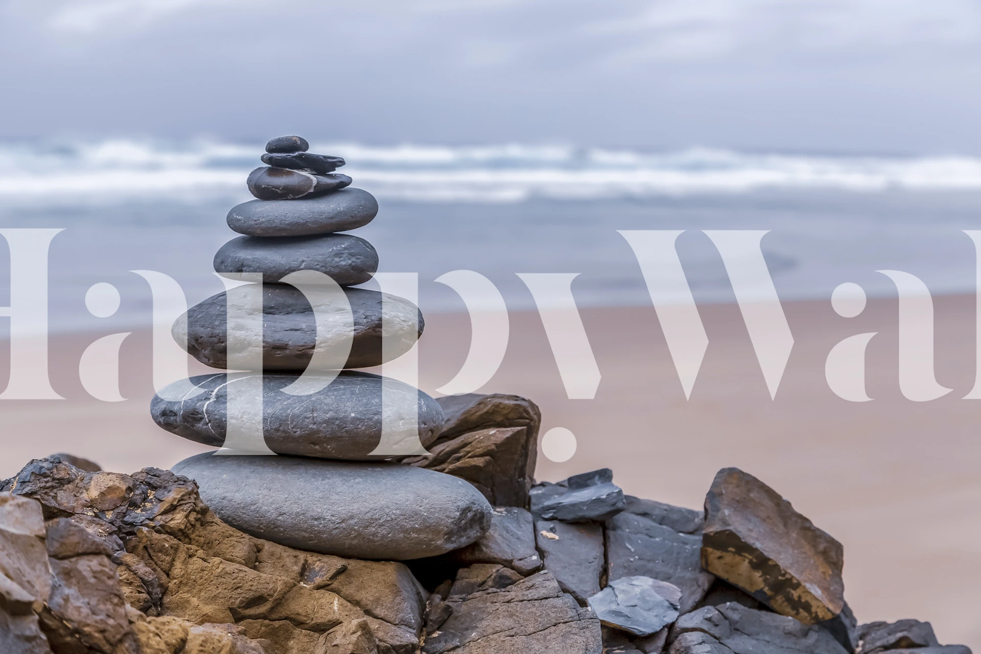 Stone cairn wallpaper in a room setting