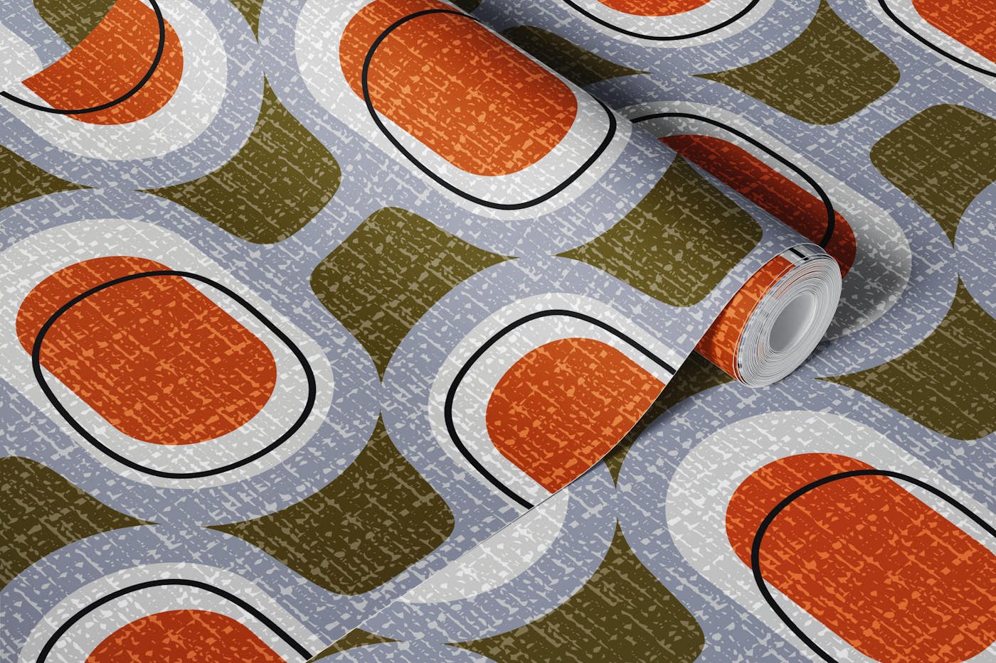 tweedy orbs olive and rust-mid century modern wallpaper roll