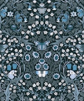Blackthorn with Butterflies - teal blue wallpaper