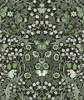Blackthorn with Butterflies - fern green wallpaper