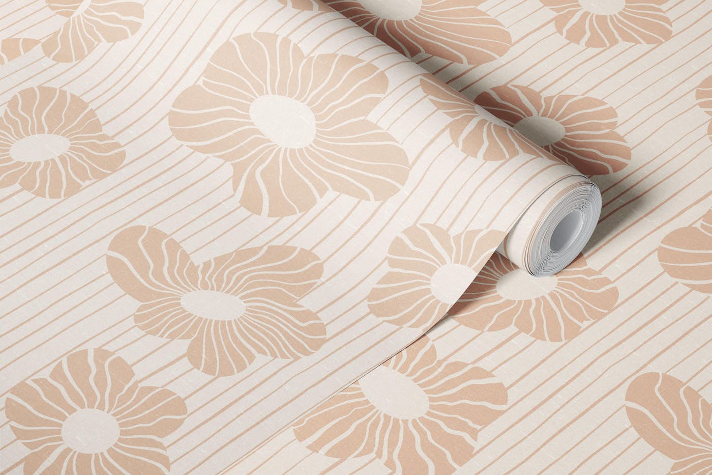 Oversized Blush Pink Striped Poppy Floral wallpaper roll