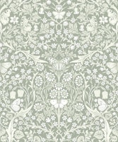 Blackthorn with Butterflies - sage green wallpaper