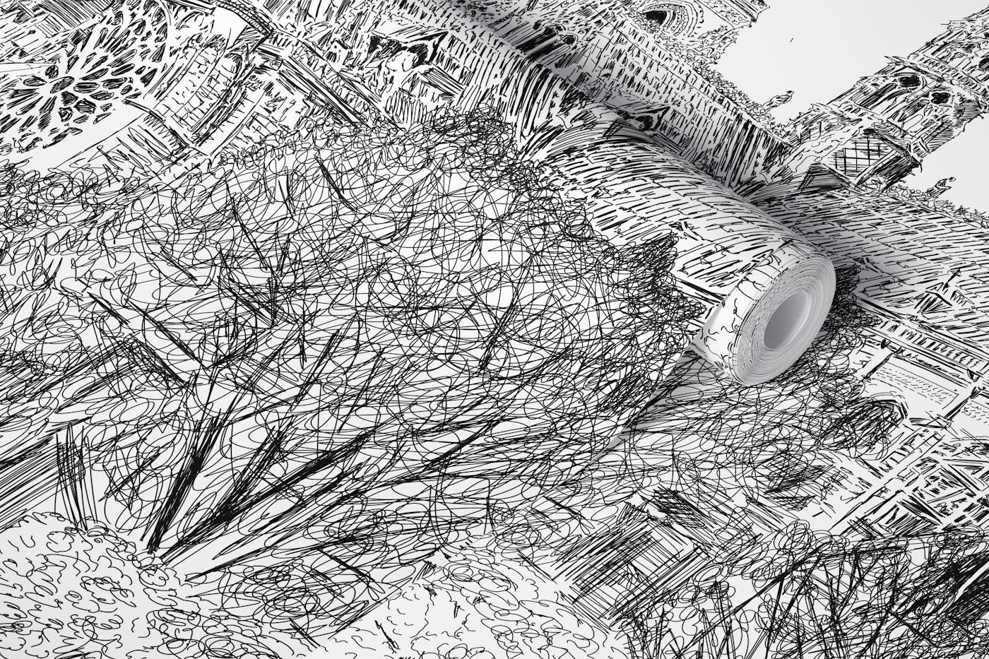 Gravure de Notre Dame de Paris wallpaper roll