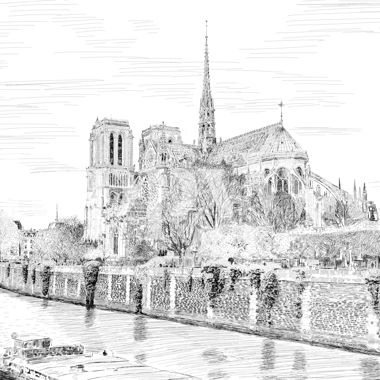 Gravure de Notre Dame de Paris wallpaper in a room