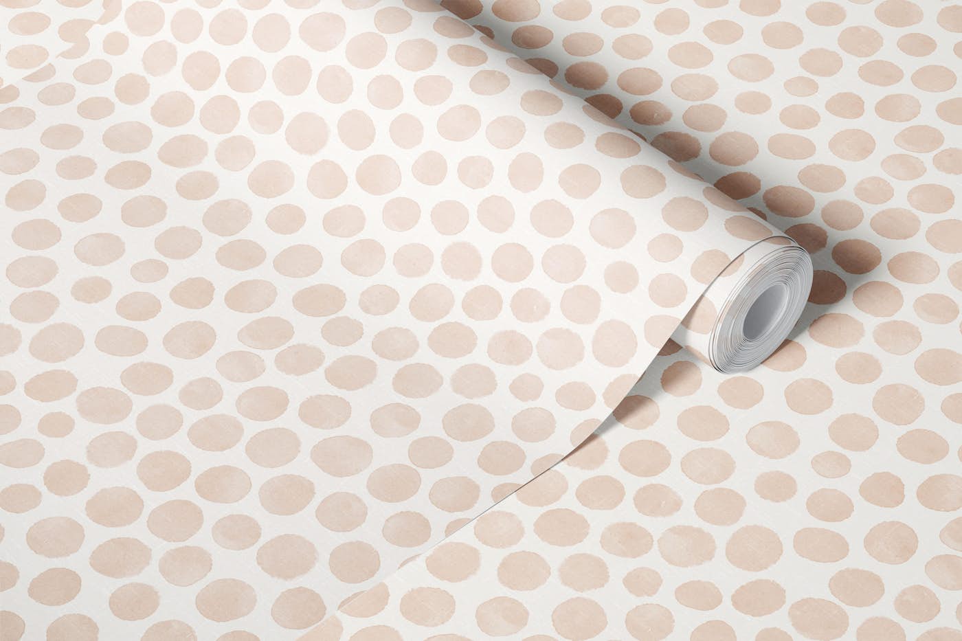 Peachy pink watercolor polka dots wallpaper roll