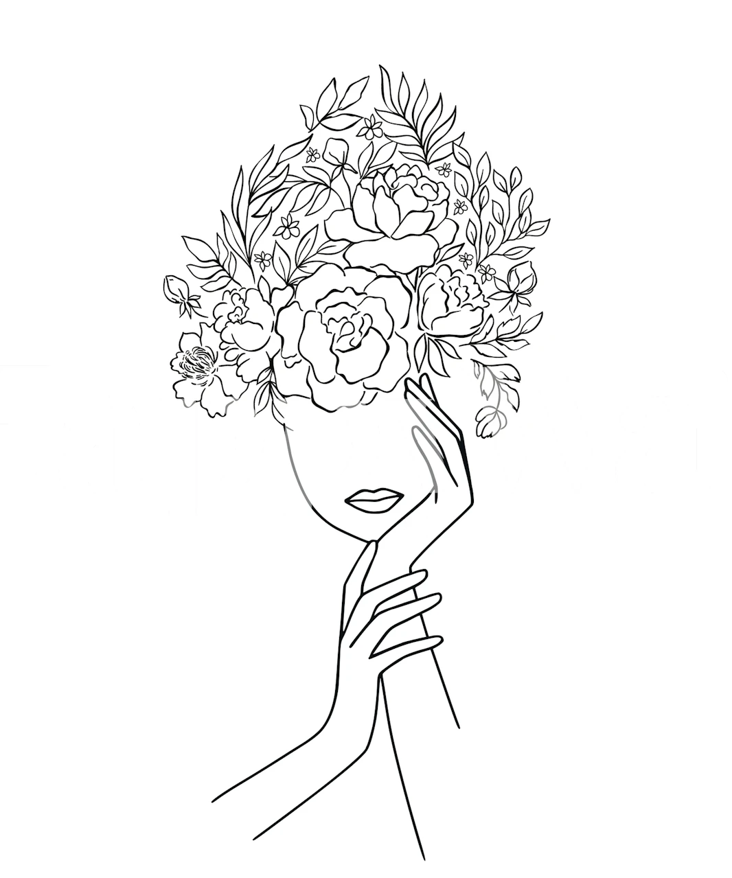 Unique, Deep-Contemplative Woman with Flower Head Art Wallpaper