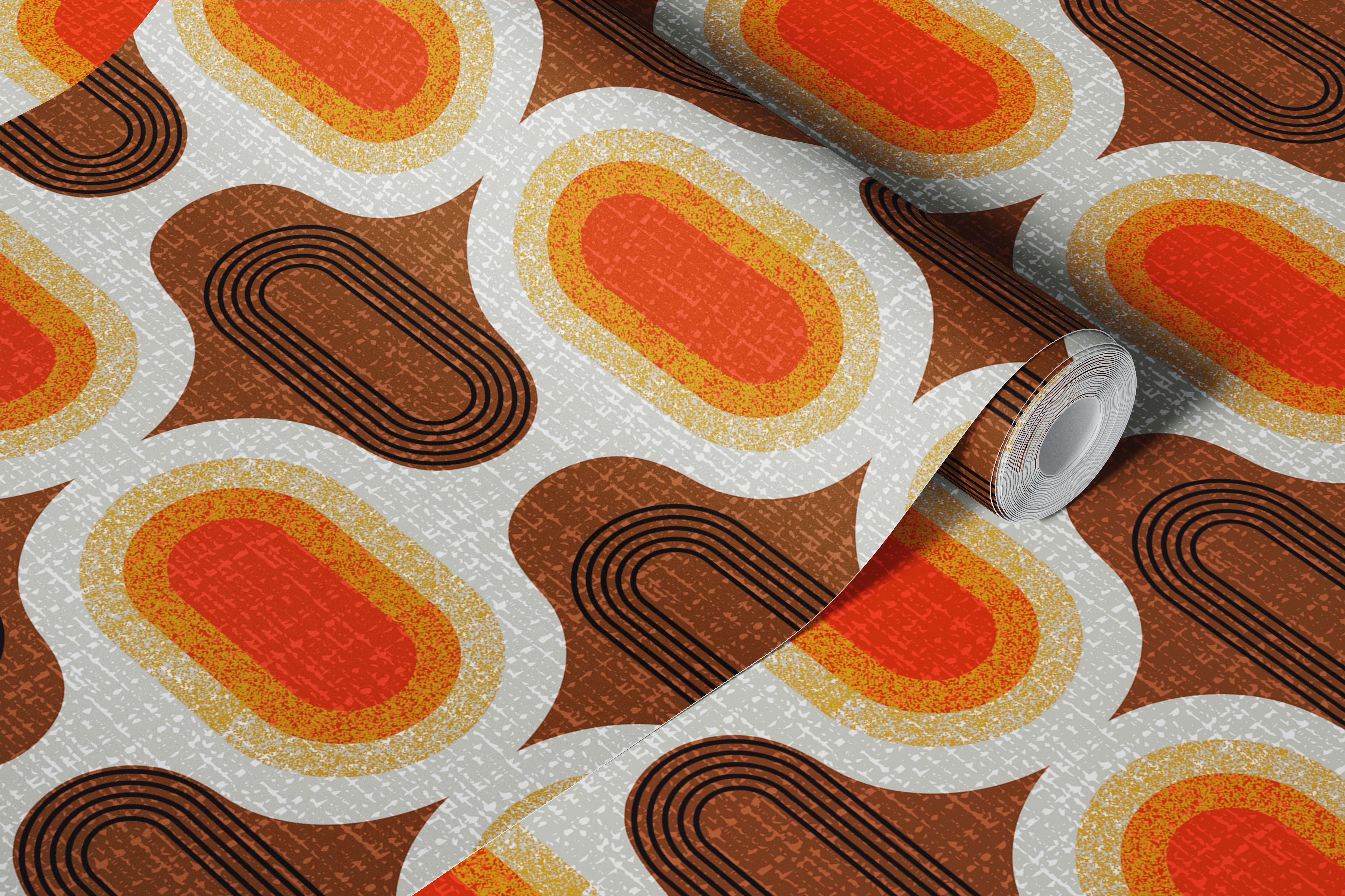 Tweedy seventies ogee-70s wallpaper in a room