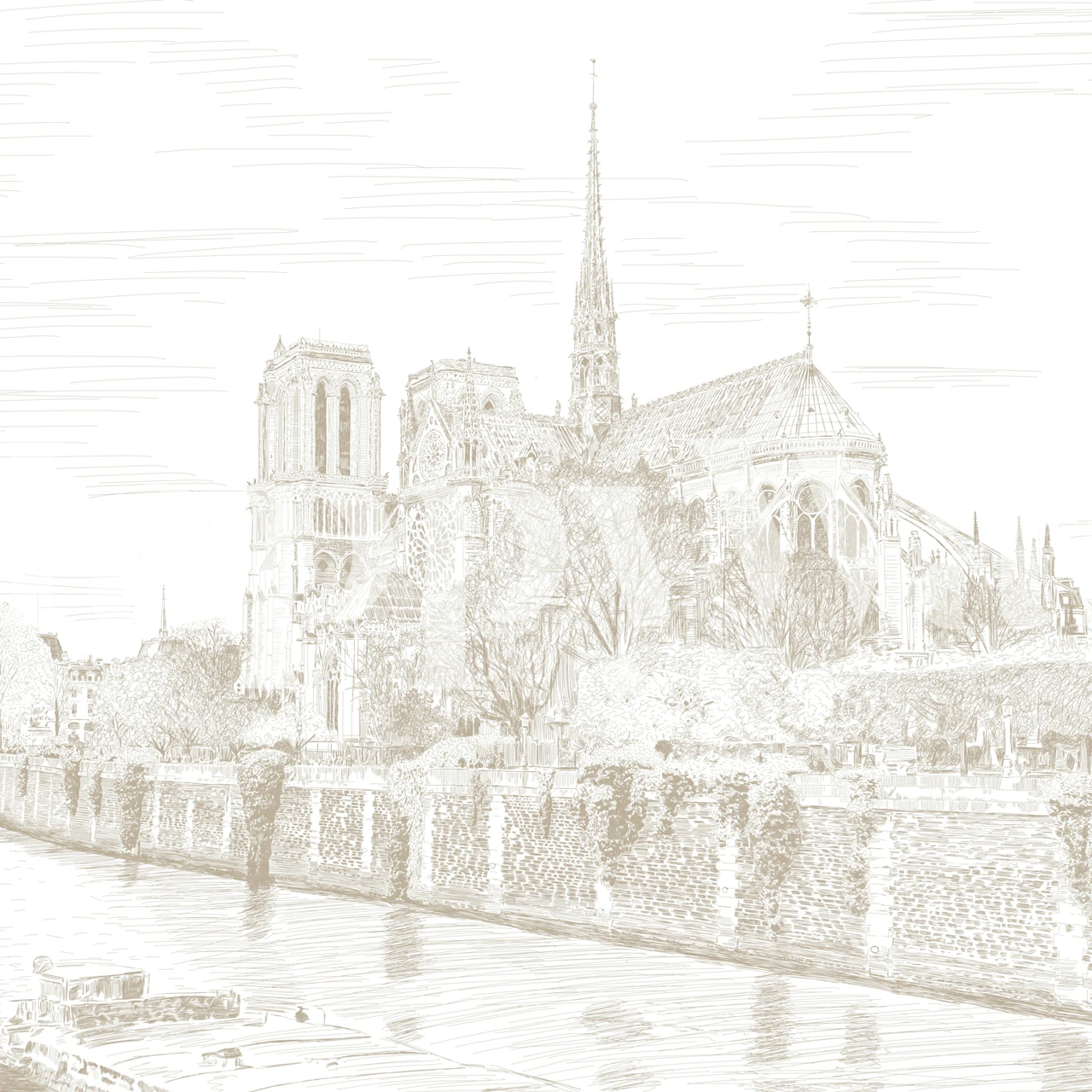 Gravure Notre Dame de Paris wallpaper in room