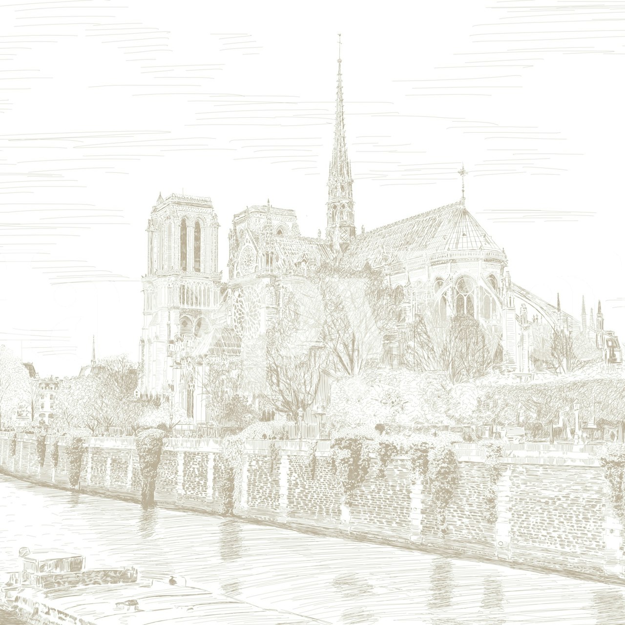 Gravure Notre Dame de Paris wallpaper in room