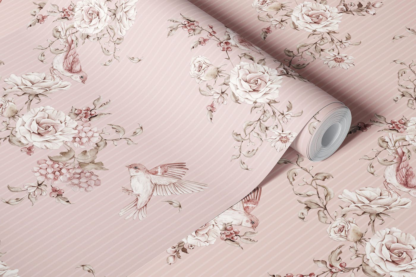 Charming Bird and Bloom harmony pink wallpaper roll