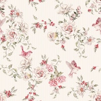 Birds Among Roses Design cream wallpaper