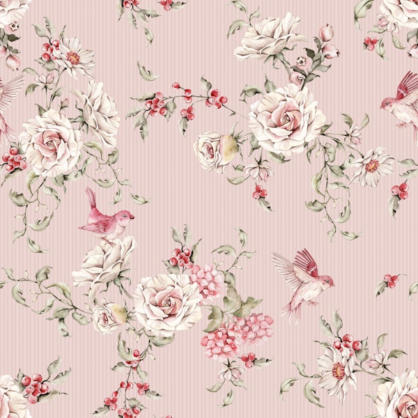 Birds Among Roses Design pink
