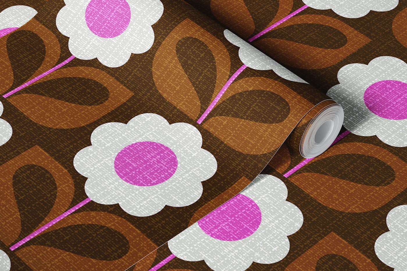 70s scandi flowers wallpaper roll