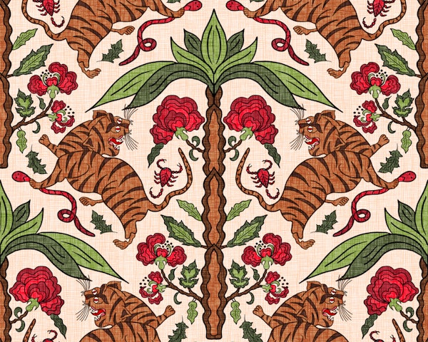 Tigers - Asian Inspired - Brown Red & Green