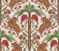 Tigers - Asian Inspired - Brown Red & Green wallpaper