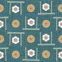 Japandi Umbrella and Cherry Blossom Petrol carta da parati