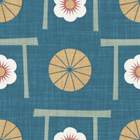 Japandi Umbrella and Cherry Blossom Petrol wallpaper