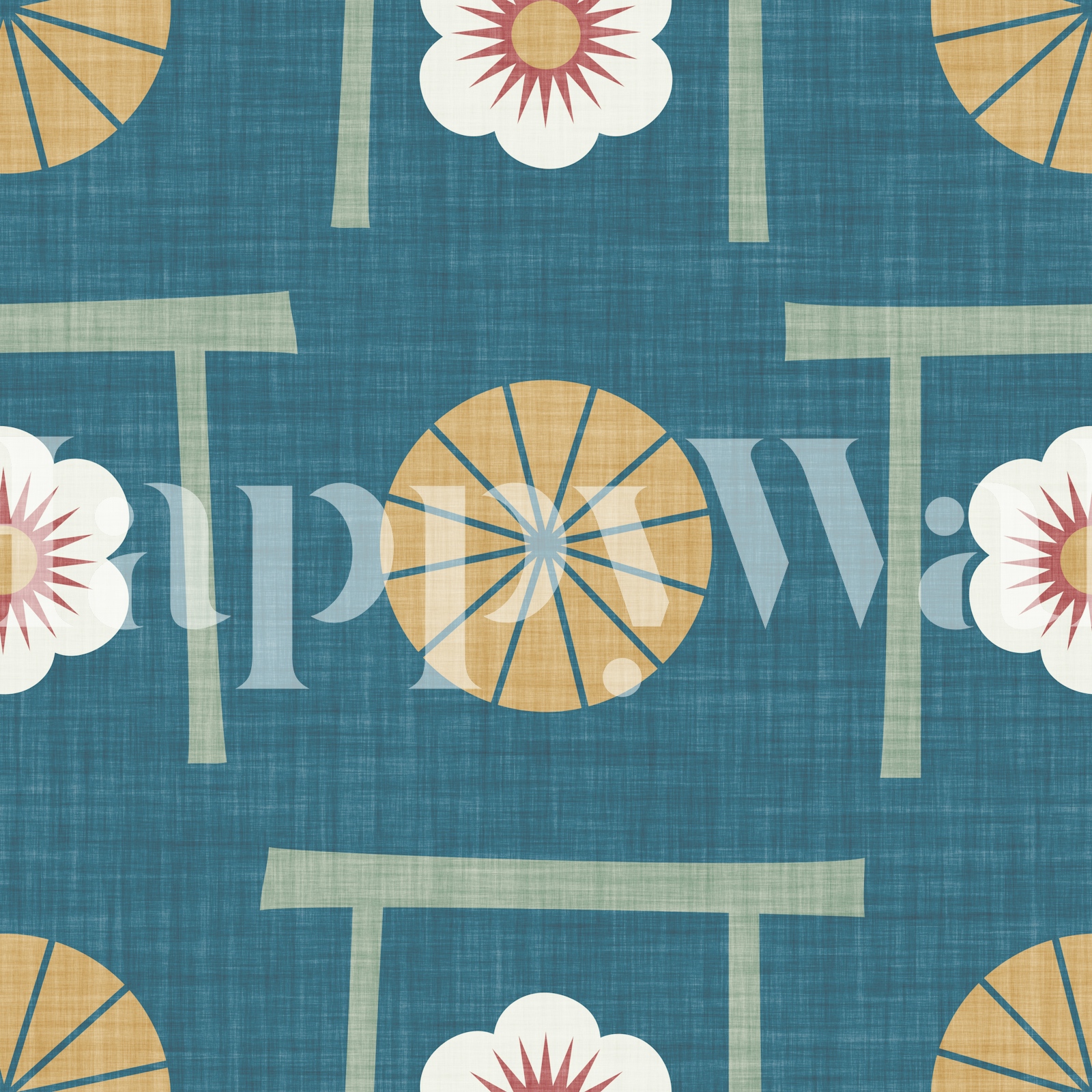 Papel de parede Japandi Umbrella e Cherry Blossom Petrol