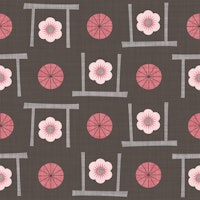 Japandi Umbrella and Cherry Blossom Brown carta da parati