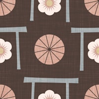 Japandi Umbrella and Cherry Blossom Brown wallpaper