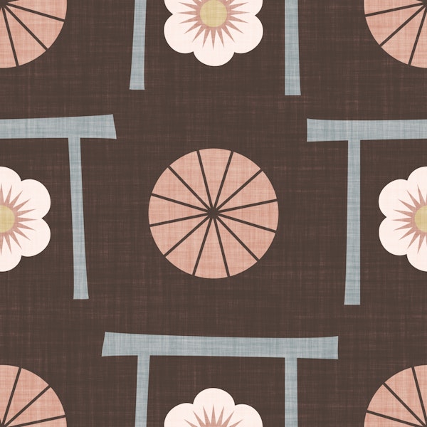 Japandi Umbrella and Cherry Blossom Brown
