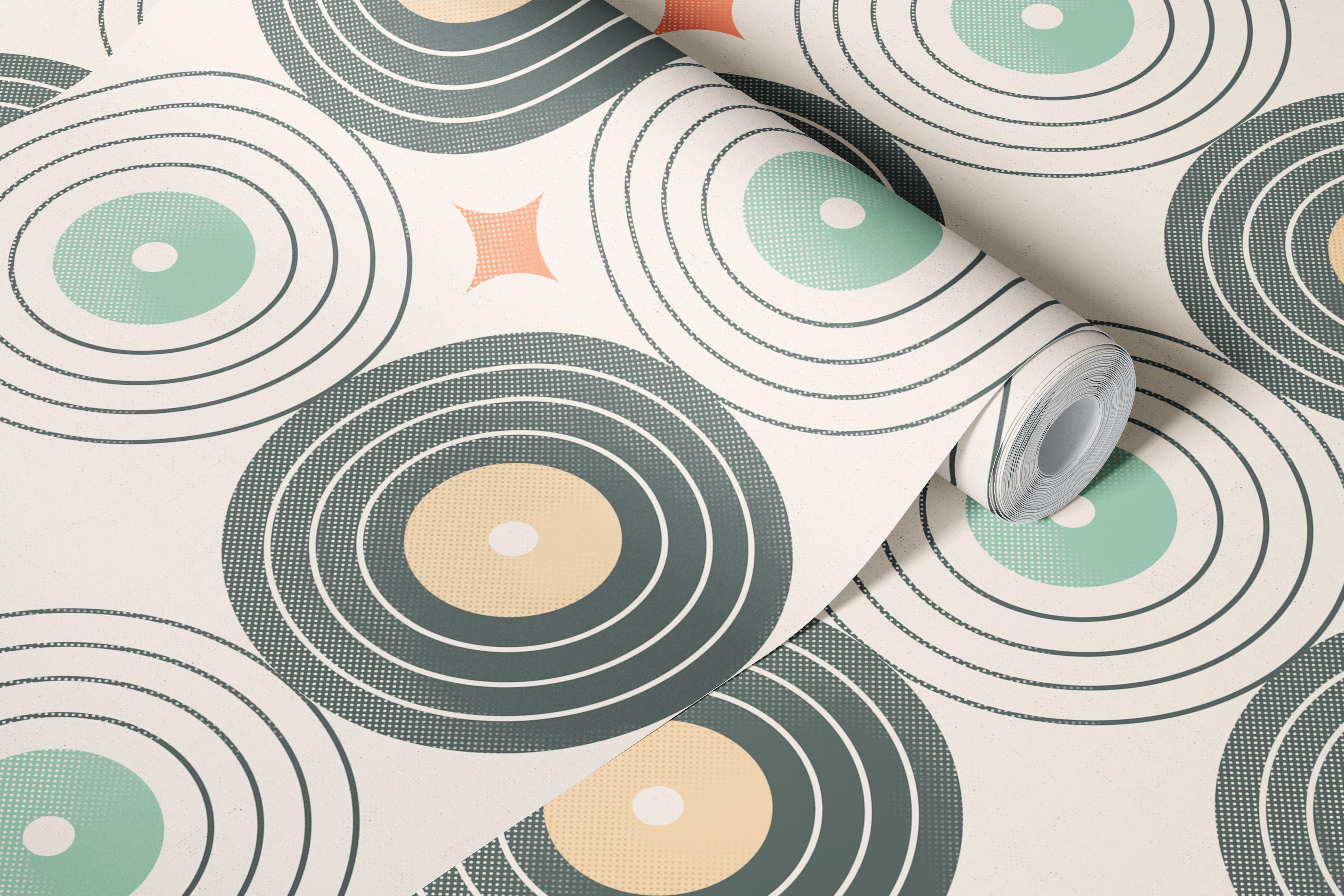 Retro vinyl vibes cream wallpaper in a room